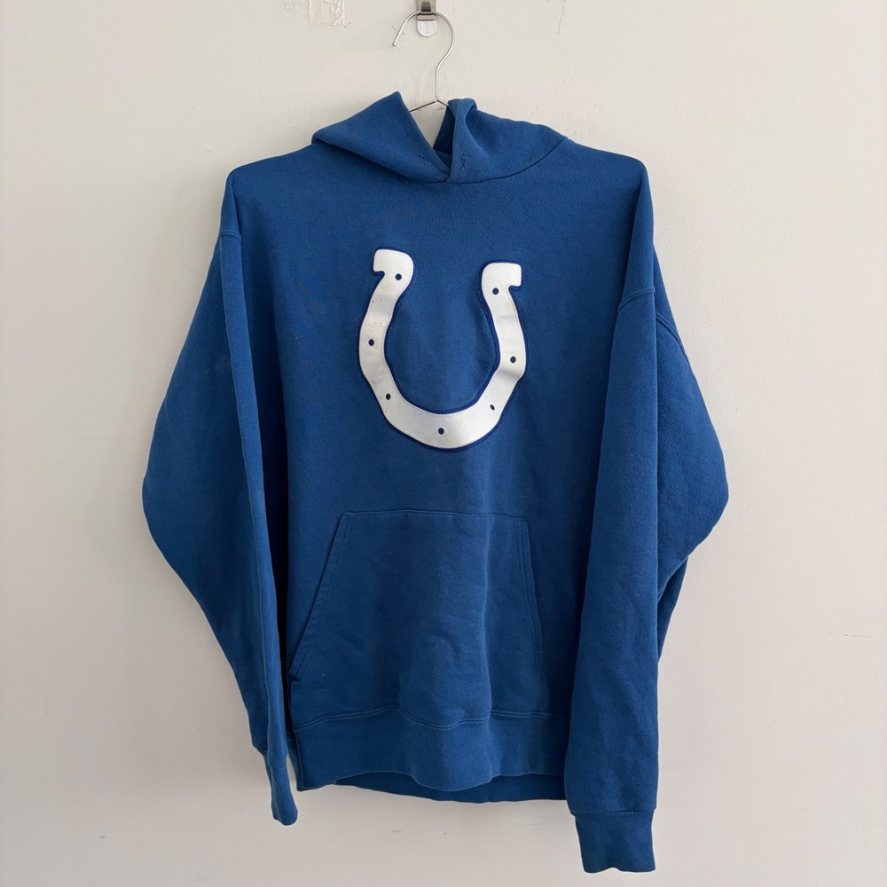 Vintage NFL Indianapolis Colts Hoodie Blue Pullover Sweatshirt Mens Large